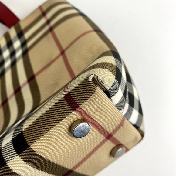 🔥🔥 sale.Burberry T-02-1 Handbag Small Tote Nova Check with Red Leather Straps, - Picture 13 of 17
